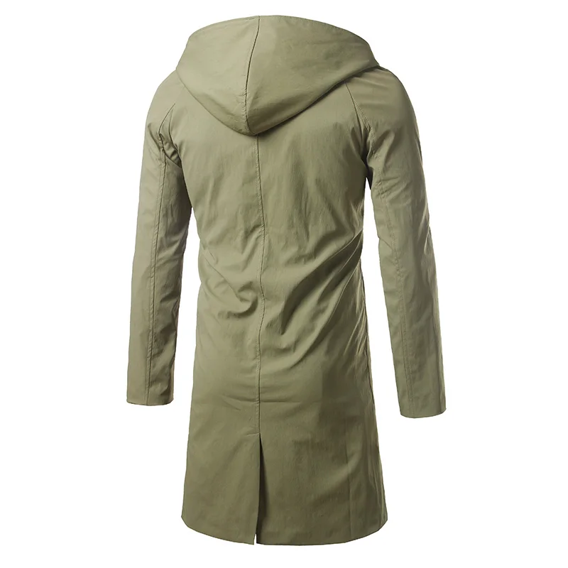  Pure Color Mens Hooded Trench Long Jacket Large Size S-5XL men long Coat Black and Green