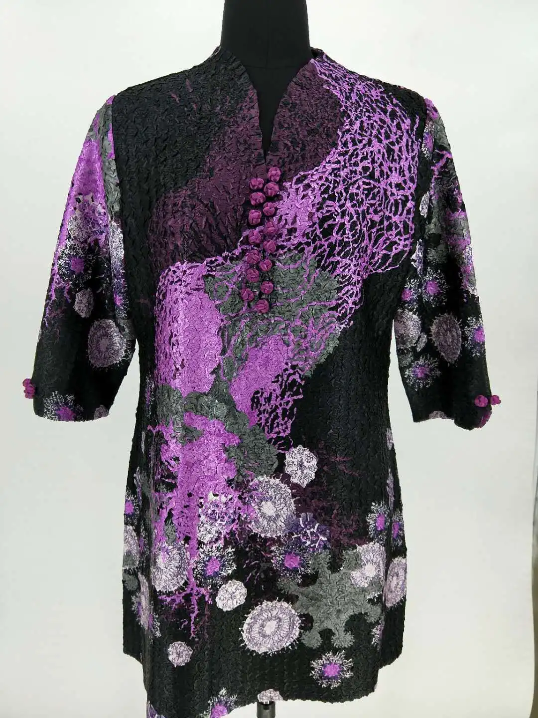 

Chinese Style Casual Wrinkle Old Mothers Straight Knee-length Mandarin Collar Spring Dress
