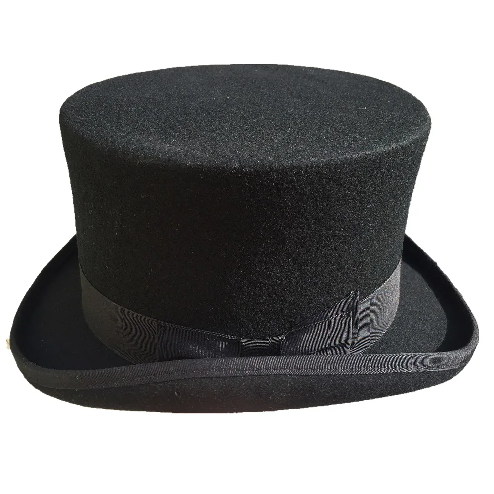 Black Wool Felt Low Short Top Hat 