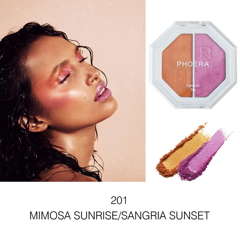 PHOERA Lasting Highlight сияющая пудра консилер 2 цвета для женщин осветляет кожу пигментированные тени для век Палитра Макияж инструменты светящийся набор