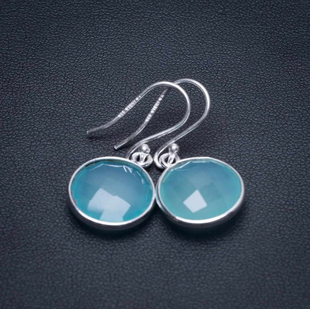 

Natural Chalcedony Handmade Mexican 925 Sterling Silver Earrings 1 1/4" S1801