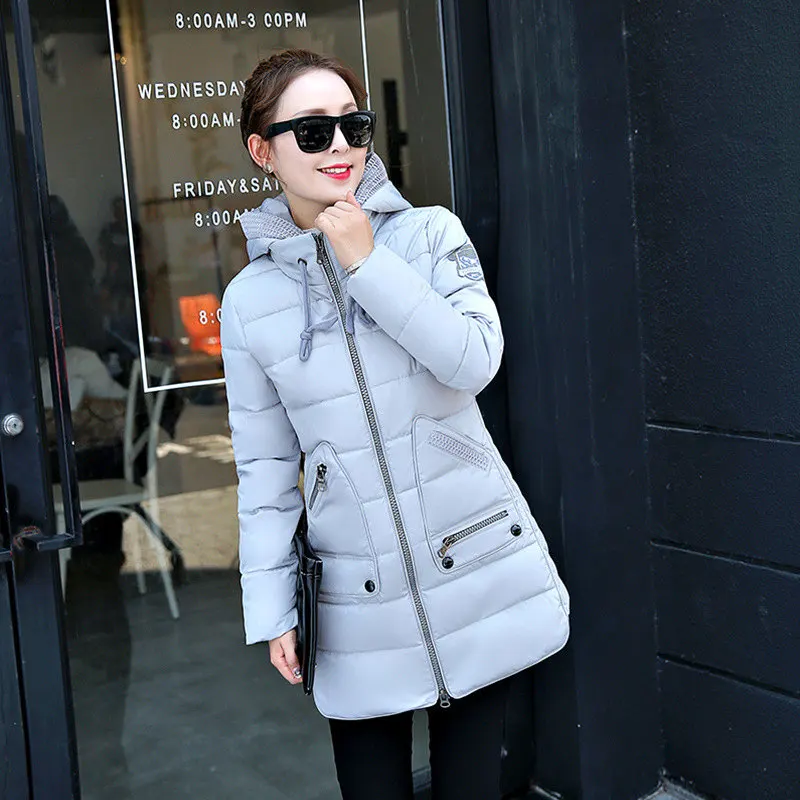 Зимняя куртка размера плюс 7XL для женщин, новинка, европейский стиль, с капюшоном, тонкая, средней длины, парка, женская верхняя одежда, пальто, повседневная, теплая, Jaqueta MZ1846 - Цвет: Серый