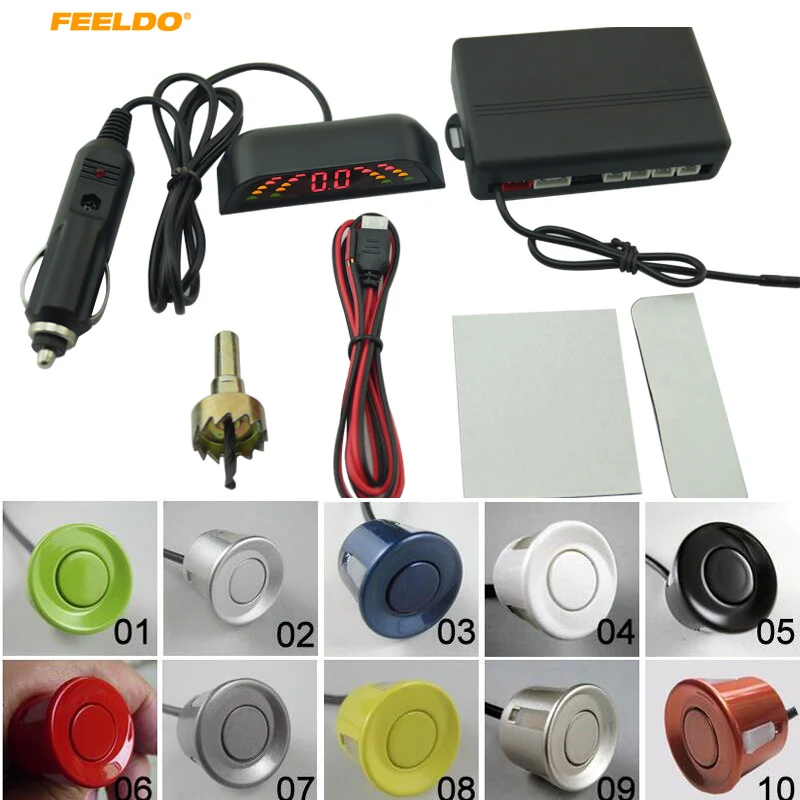 

FEELDO 1Set Auto 4-Sensor Wireless Parking Sensor Reversing Backup Radar With LED Dispaly Monitor Kit #AM3283