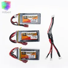 LiPo Battery 11.1V 1500Mah 3S 40C MAX 60C T Plug and 3 in1 cable RC Car Airplane trucks buggy boats Helicopter