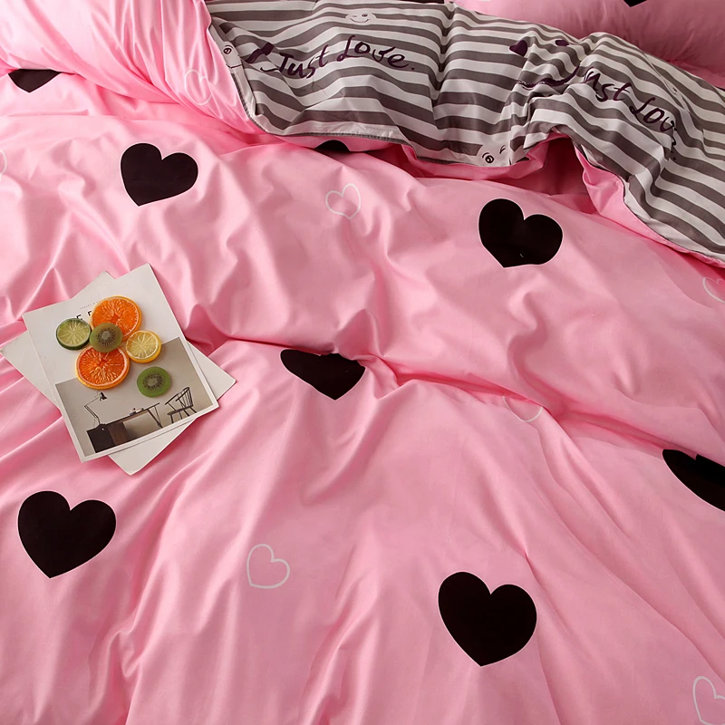 Bonenjoy/комплект постельного белья розового цвета с принтом сердца, одинарный двойной комплект постельного белья королевского размера, Комплект постельного белья для пары, пододеяльник, простыни