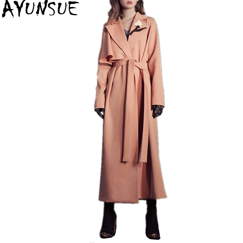 

AYUNSUE Fashion Long Trench Coat With Belt Spring Autumn Women's Windbreaker Europe America Trend Trench Female Overcoat WYQ1382