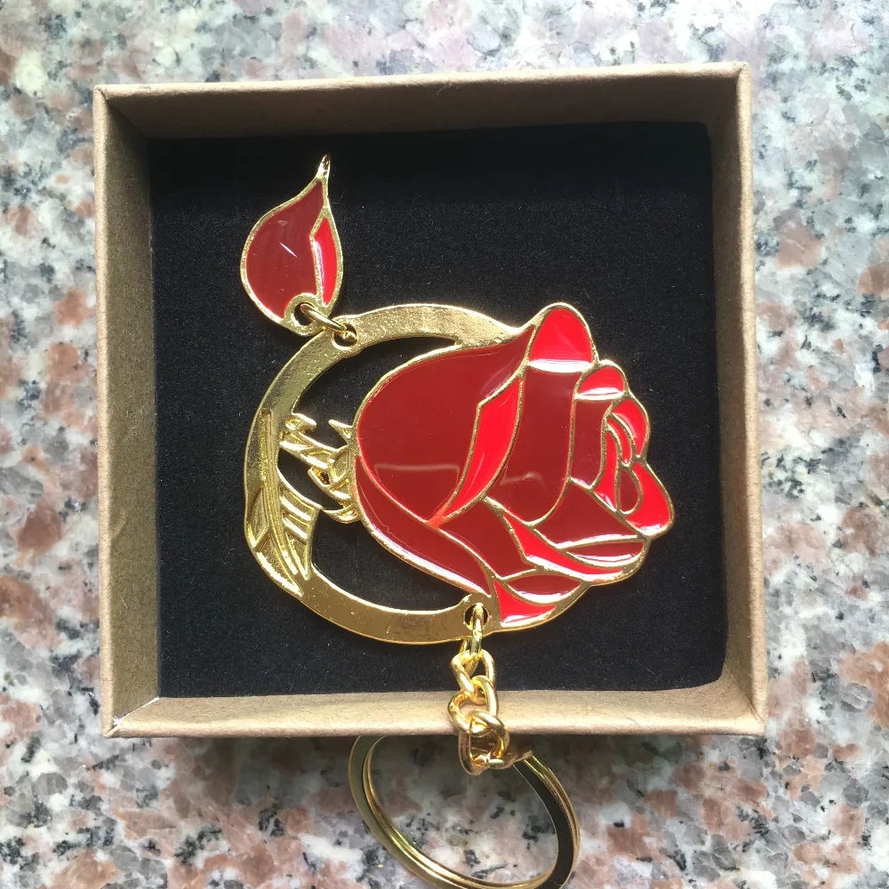 Beauty and the Beast Princess Cosplay Keychain Red Rose Pendant
