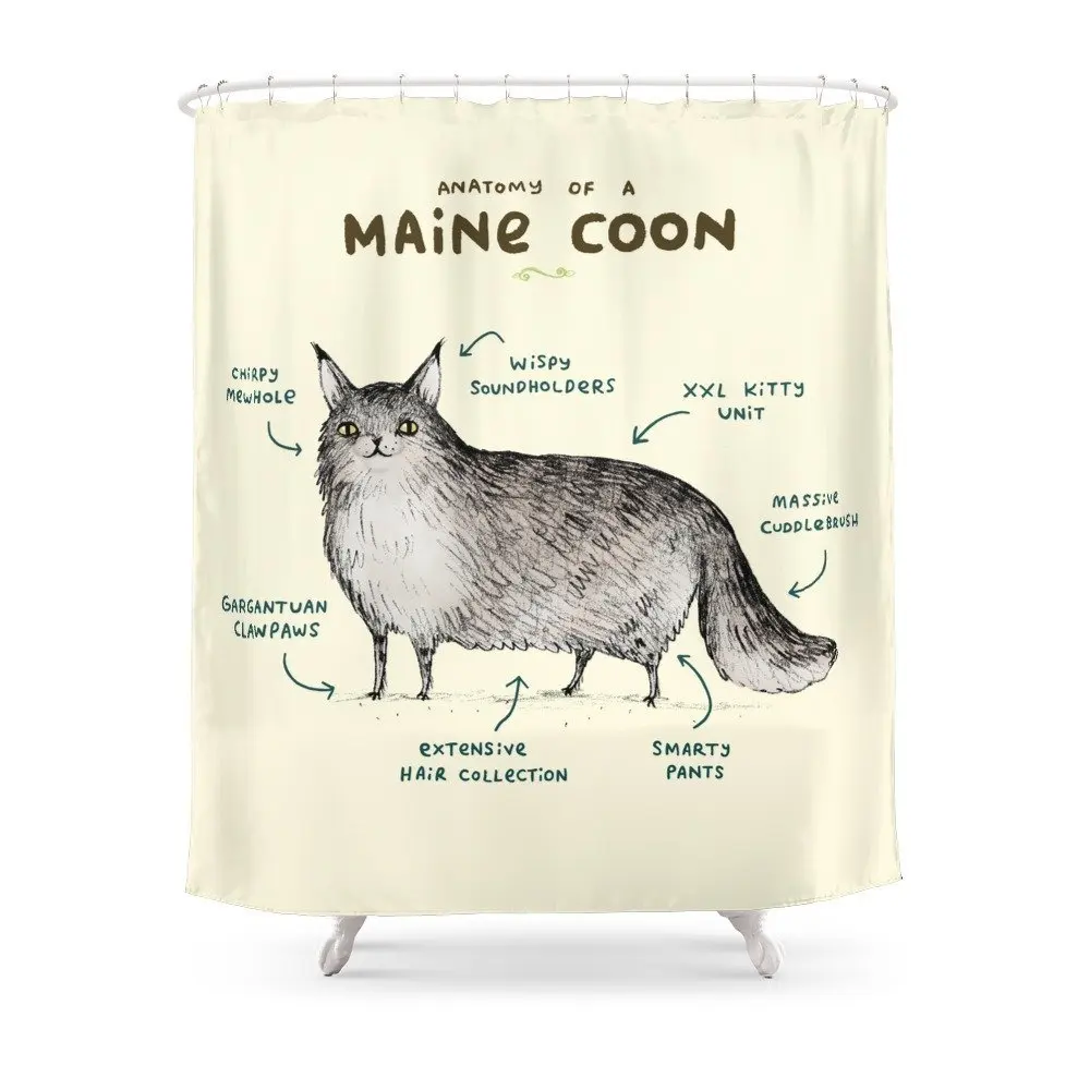

Anatomy Of A Maine Coon Shower Curtain Set Bath Curtain For Bathroom With Non-slip Floor Mat