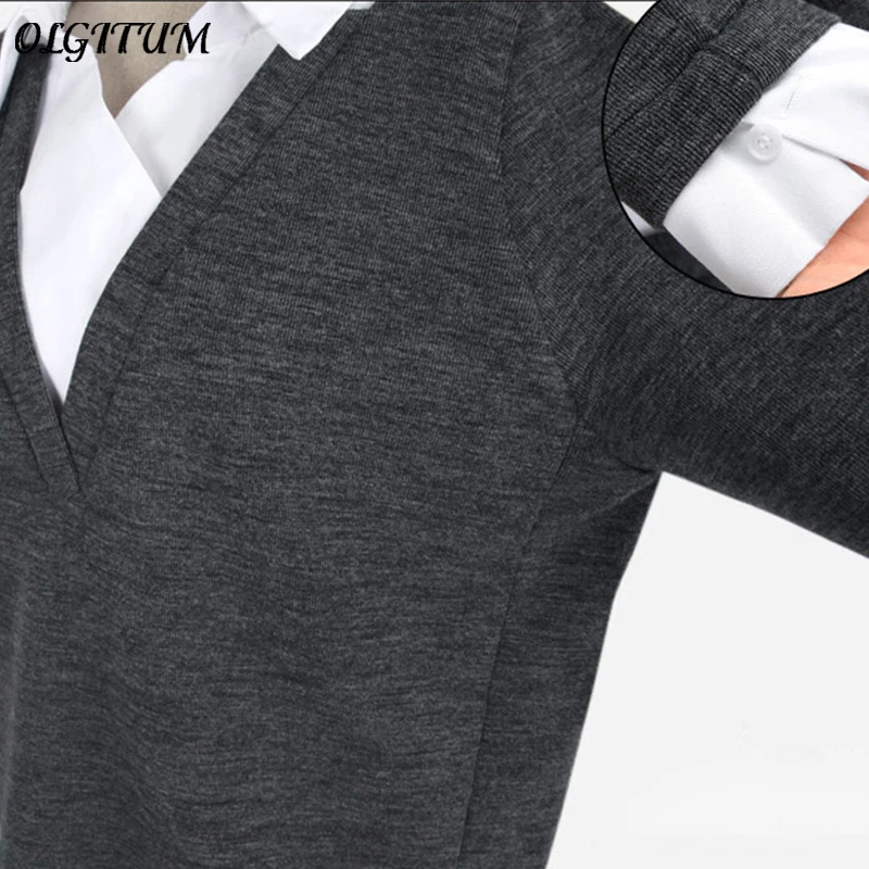 2018 New Women tops Fake two-piece shirt turn-down collar sweater slim fashion clothing women sweater plus size 5XL