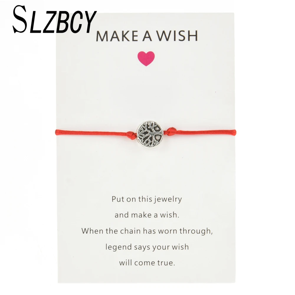 

Make A Wish Tree of Life Charms Bracelets Women Men Red Black String Rope Adjustable Couple Bracelet Wristband Handmade Jewelry