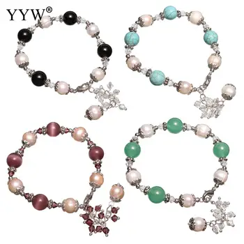 

Natural Freshwater Cultured Pearl Bracelet Antique Silver Color Agates Aventurine Stone Quartz Beaded Pearl Bracelet for Woman