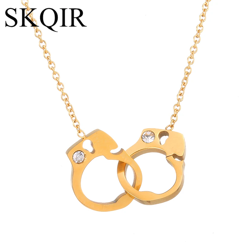 

Clear Crystal 3 Colors Double Handcuffs Pendant Couple Choker Femme 2019 Valentine's Day Gift Lover Necklace Love Jewelry Making