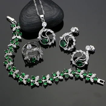 

Green Cubic Zirconia Silver 925 Bridal Jewelry Sets White CZ Decoration For Women Earrings/Ring/Bracelet/Pendant/Necklace Set