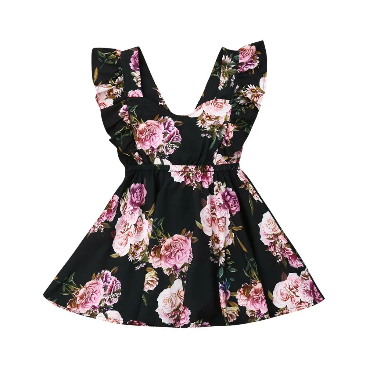 

Kids Baby Girl Ruffles Sleeveless Backless Floral Boho Summer Boho Holiday Party Dress Sundress Clothes 1-6Y