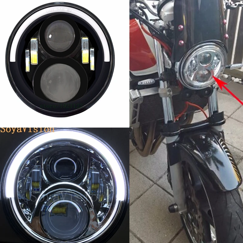 White angel eyes 7inch led headlight for Honda CB400 CB500 CB1300 Hornet 250 600 900 VTEC VTR250 Led Headlight H4 Motorcycle Led vc