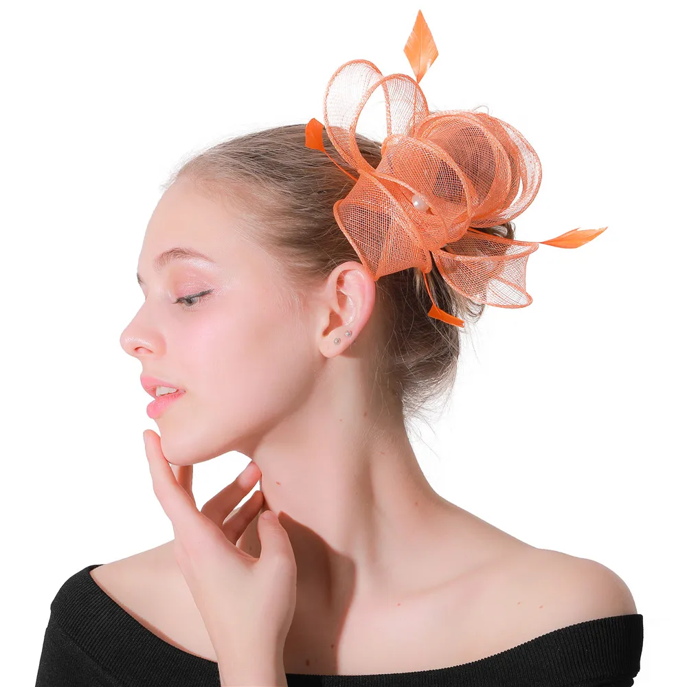 Orange Fancy Feather Sinamay Hats 