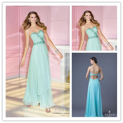 Free ShippingNew Fashion Sweetheart A Line Floor Length Mint Green Chiffon Prom Dresses 2014 Low Cut Back Evening Gowns | Свадьбы и