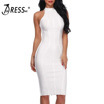 

INDRESSME 2019 New Women Bandage Dress Runway Party Dresses Stand Neck Tank Sexy Sleeveless Lady Dress Lady Clue Dress