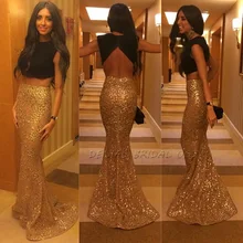 Bling Vestido De Noche Goldsequined Meerjungfrau Abendkleider Zwei Stück Formale Kleider