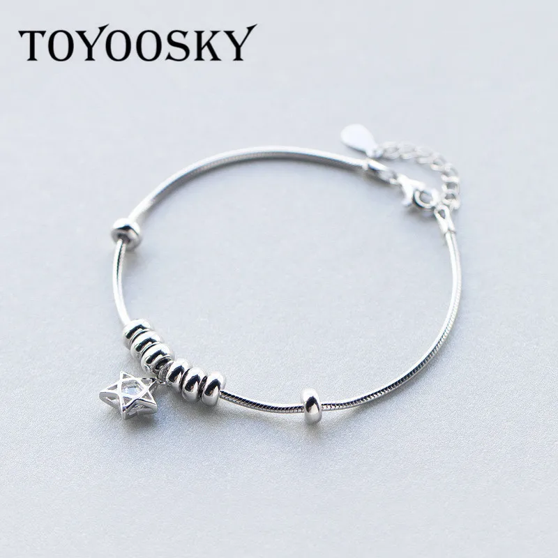 

TOYOOSKY Popular Pendant 925 Unique Silver Star Round Charm Bracelet with Zircon for Women Bracelets & Bangles Jewelry Gift