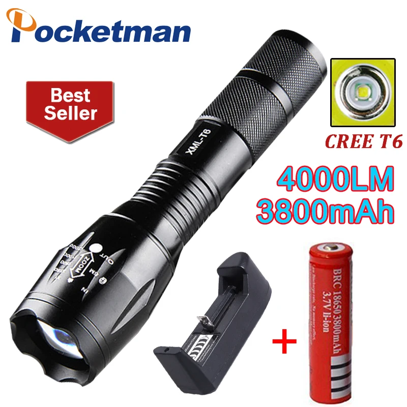 LED Rechargeable Flashlight CREE XM T6 light 4000 lumens 18650 battery