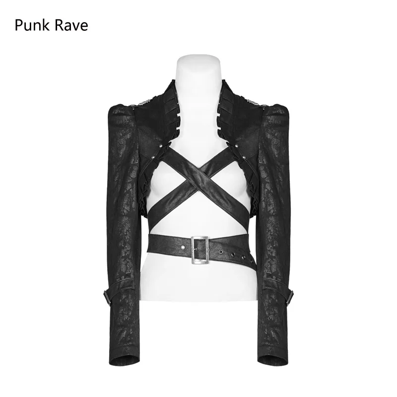 

Punk Rave Military Uniform Hollow Out Handsome Floral Pattern Sexy Short Coat Jacket Cosplay Performance Clothing WY966