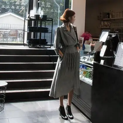 

2019 Tunic Dress Female V Neck High Waist Ruched Pocket Split Asymmetrical Midi Dresses 2019 Spring Clothing DC572
