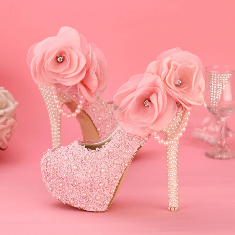 

2016 Graceful Pink Lace Bridesmaid Shoes Birthday Party Prom Pumps Wedding Shoes Customized Platform Party Bridal Dress Shoes