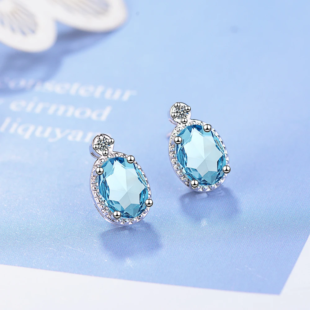 Natural Sky Blue Topaz Earrings