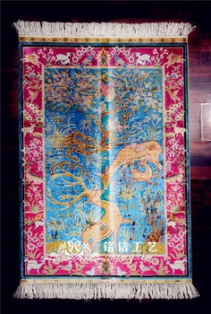 

2.7'x4' Sky Blue Tree And Deer Design Hand Weave Silk Carpet Turkey Design Oriental Silk Rug