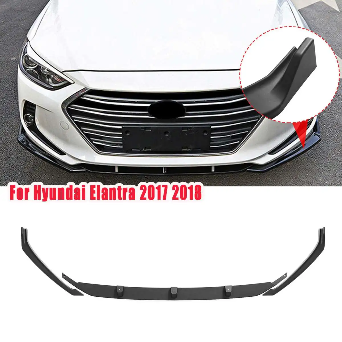 

3Pcs/set Bumper Lip For Hyundai Elantra 2017 2018 Car Front Deflector Spoiler Splitter Diffuser Body Kit Auto Accessory