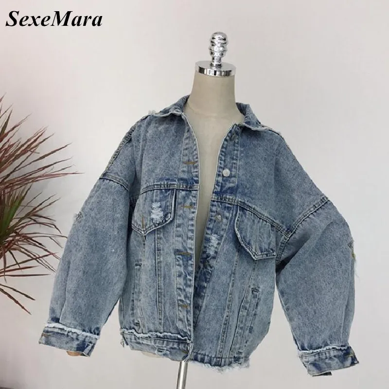 SexeMara весенний мешковатий безрозмерный винтажный потертый BF Стиль рваные джинсовые пальто уличного стиля