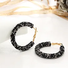 LUBOV Мода Круглый Блестящий горный хрусталь золотой обруч серьги для женщин Девушка простой геометрический позолоченное кольцо серьги ювелирные изделия