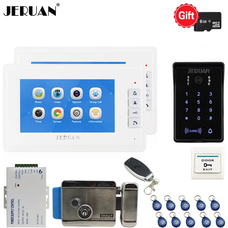 JERUAN 7`` Video door phone Doorbell Recording Intercom System kit 2 Monitors + Waterproof password Access Camera +E-LOCK | Безопасность