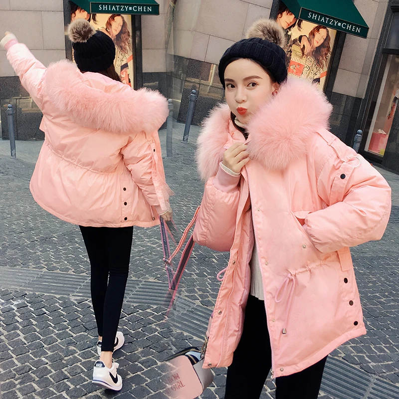 SWREDMI Women Winter Short Jacket Female Hooded Parkas Loose Cotton Padded Coat Mujer Thick Warm Slim Jacket Fur Collar