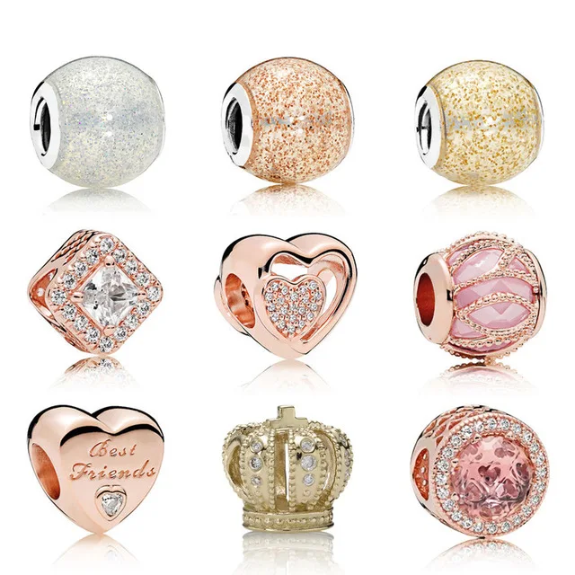 

NEW 100% 925 Sterling Silver crown New rose gold charm beads Fit Bracelet DIY Jewelry for Mother Gift The factory wholesale