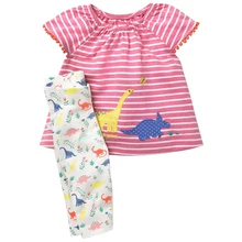 От 3 месяцев до 4 лет летняя одежда для маленьких девочек детский хлопковый топ с рисунком динозавра+ штаны комплект из 2 предметов, комплект детской одежды, комплекты для девочек