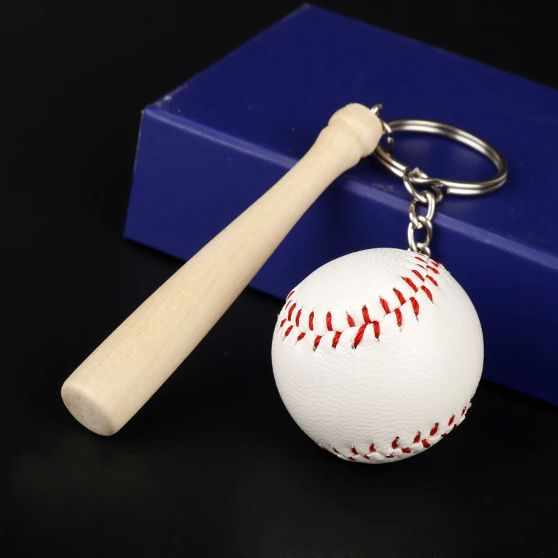 dongsheng Fashion Mini Baseball Glove Wooden Bat Keychains Key Ring