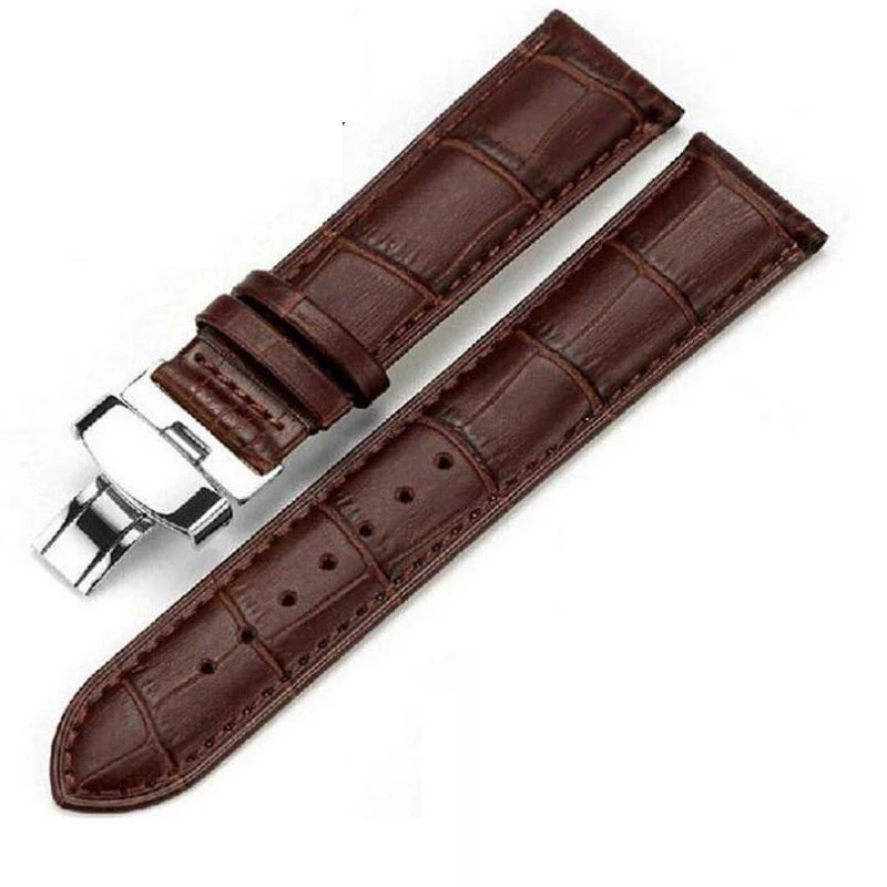 Leather Watch Band Strap Butterfly Deployant Buckle 12 14 16 18 19 20mm