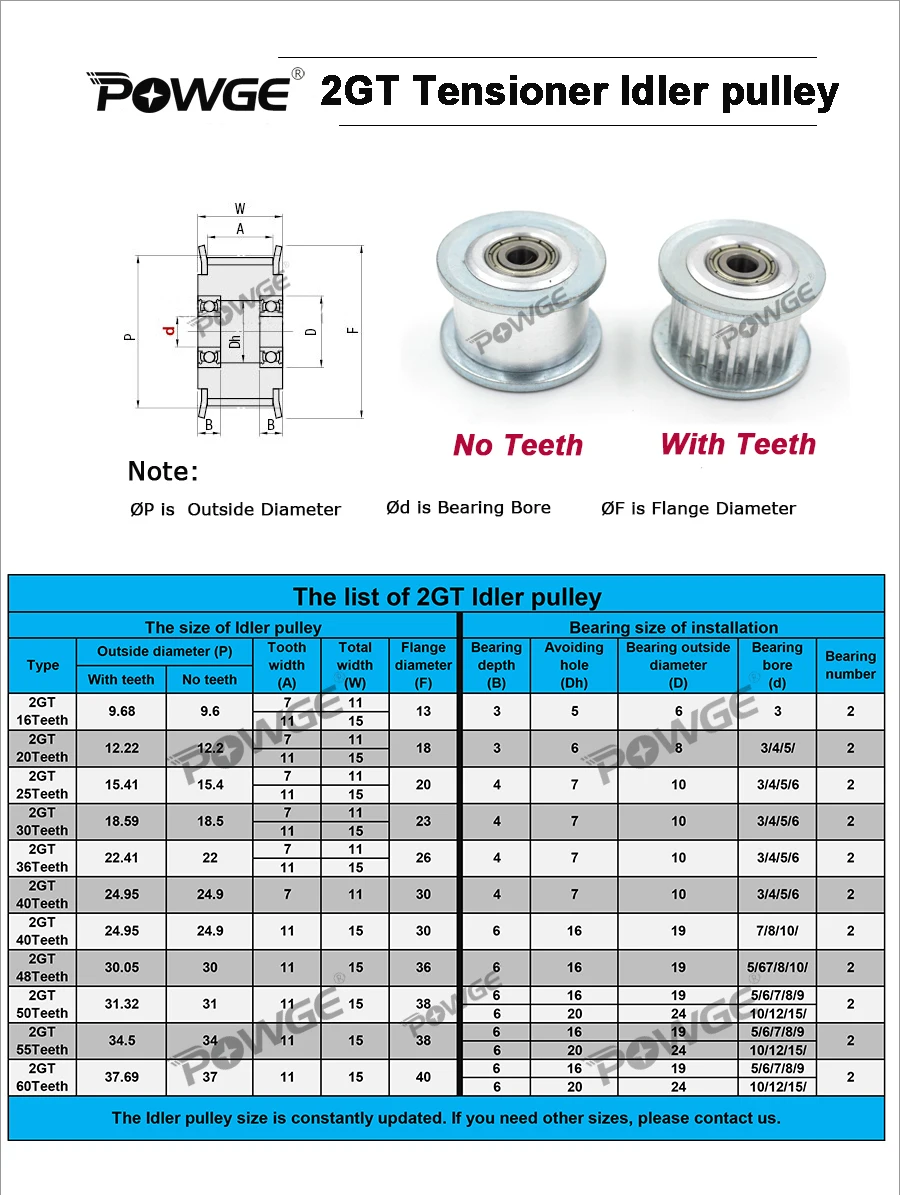 POWGE 2GT 30 зубов холостой шкив синхронного Диаметр колес 3/4/5/6 мм с подшипником для Ширина 6/10 мм GT2 открытый ремень 30 T 30 зубов