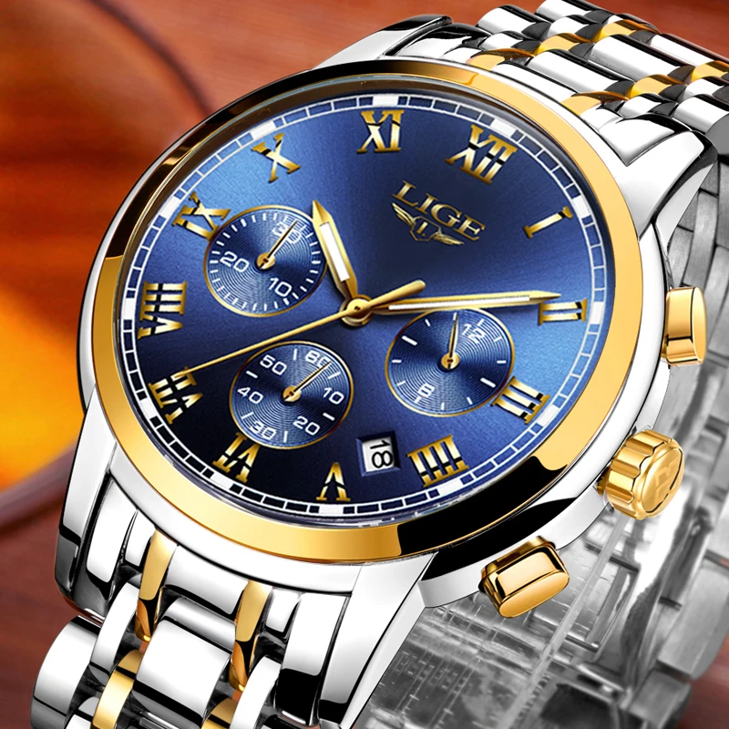  LIGE Fashion Brand Mens Watches Multifunction waterproof Quartz Watch men Military Sport Wristwatch