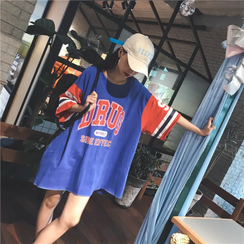 

Harajuku T-Shirt Ladies Loose Letter Printed Large Size Tee Tops Women Half Sleeve Long Style Hip Hop T-Shirts