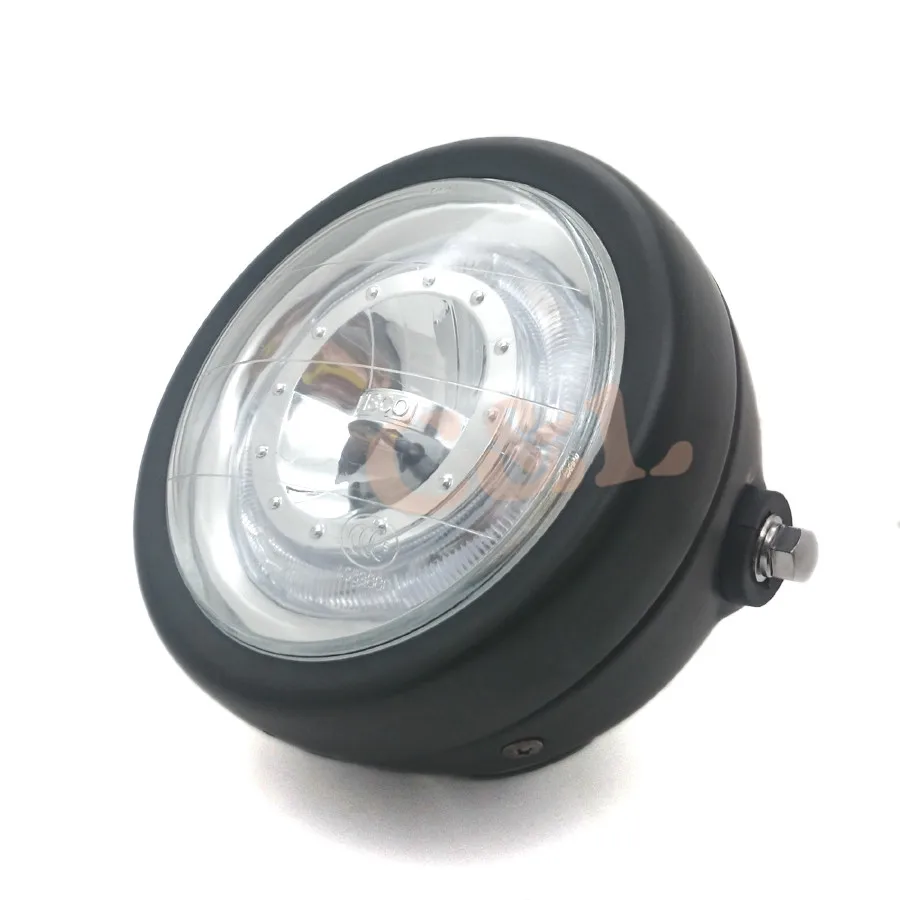 1xBlack металлическая фара с синим светодиодный Angel Eye для CG GN125 CB200 Chopper Bobber Cafe