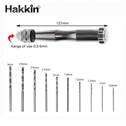 Hakkin мини ручная дрель (0.3-3.5 мм) с Keyless Зажимы + 10 шт. hss сверла для дерева ювелирные модели гайка Руководство бурения h