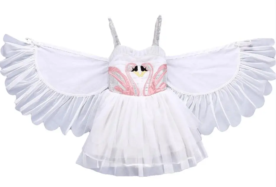 Белые вечерние платья с лебедем для маленьких девочек; элегантный костюм на Рождество и свадьбу для маленьких девочек; детская одежда; Детские платья для костюмированной вечеринки - Цвет: Белый