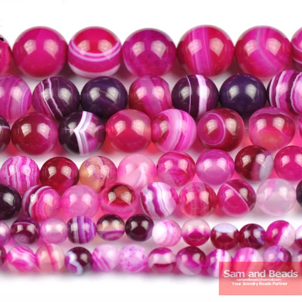 

Free Shipping Natural Stone Magenta Rose Stripe Agata Round Loose Beads 4 6 8 10 12MM Pick Size For Jewelry Making SAB01