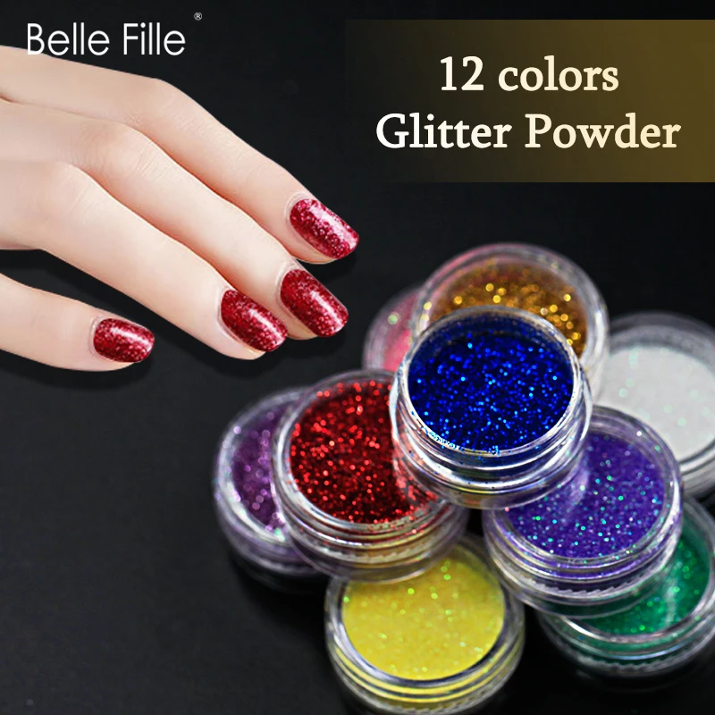 BELLE FILLE 12 шт./лот ногтей блеск набор розовый белый Блеск порошок блестящие для