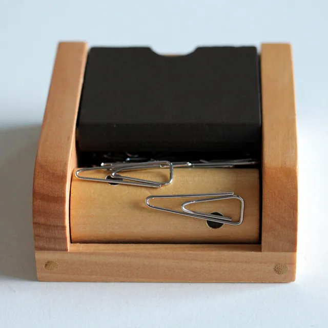 Wood paper clip dispenser office clip holder paperclip box