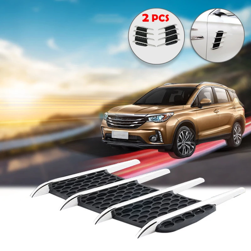 

2PCS Car Sticker False Shark Gill Like Outlet Bright Silver Bar with Black Background Automobile Exterior Decoration 862