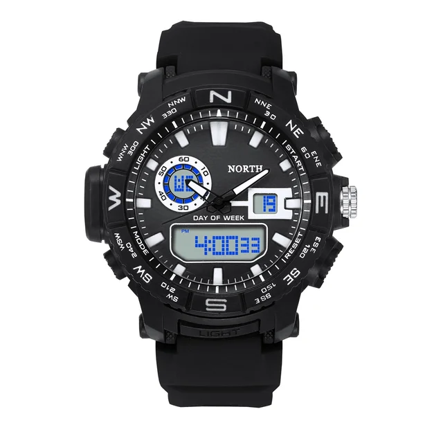 NORTH Sport Watch Men Green Dual Time Led Digital Army Military Watches